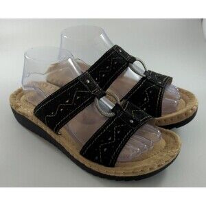 Easy Spirit WMES 29 ER 077 Womens Black Suede Slingback Casual Sandals Size 9
